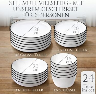 Набір посуду з порцеляни на 6 осіб Scandi, 24 шт. Pure Living, білий колір, чорний край