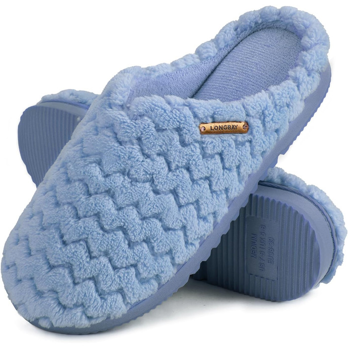 Тапочки жіночі LongBay з меморі-піною та плюшем, антиковзкі (38/39 EU, блакитні)