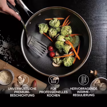 ROSMARINO HexaPro 3.0 28 cm Stainless Steel Frying Pan - High-quality non-stick coating, oven-safe - Ideal for versatile cooking (Pan, 24cm)