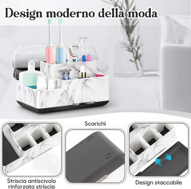 Підставка для зубних щіток електричних, знімний тримач, органайзер для щіток, пасти та бритви, легко чистити, білий