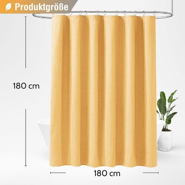 Шторка для душу BTTN, тканинна, 180x200 см, льонова текстура, антигрибкова, миється, з 12 гачками, сучасний дизайн, водовідштовхувальна, з обтяжувачем, для ванни, кремового кольору