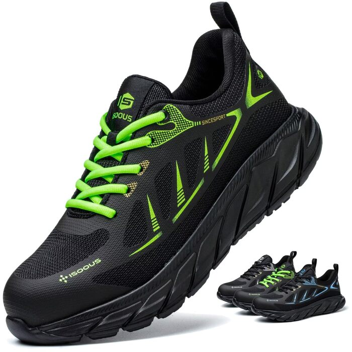 Зручні робочі черевики ISOOUS з металевим підноском для чоловіків та жінок. Легкі, спортивні, неслизькі, дихаючі. Розмір 37 EU, колір зелений.