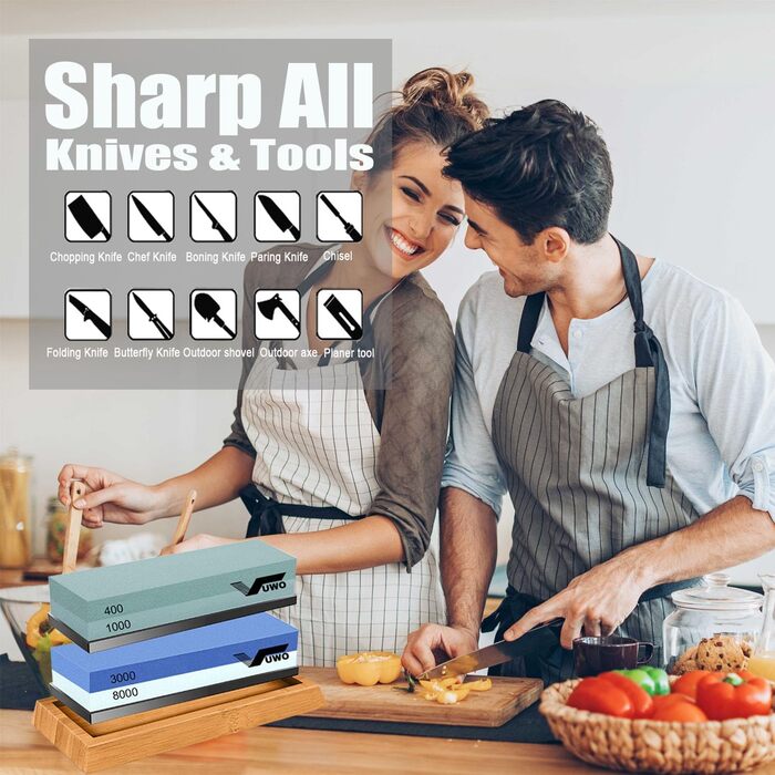 Набір для заточування ножів Vuwo Schleifstein 400/1000 грінь - 2-в-1, з підставкою, для професійного заточування