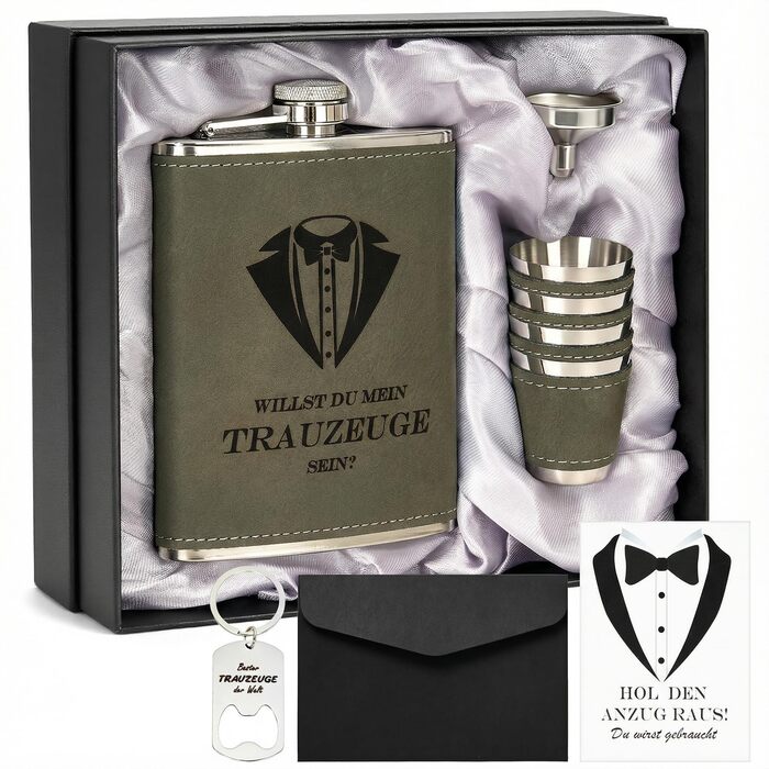 Персоналізований набір фляг 8oz з гравіюванням – фляга з нержавіючої сталі, 4 склянки, воронка та подарункова коробка для дружби, подарунок на весілля для чоловіків та жінок, сірий колір