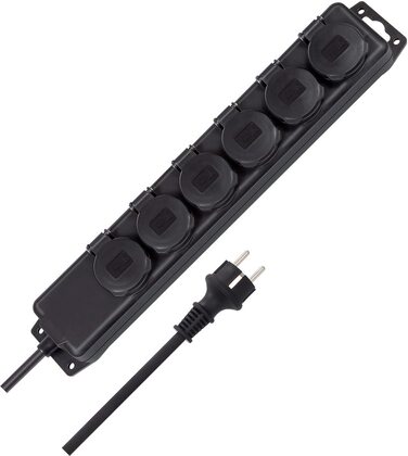 Розподільник розеток Brennenstuhl IP44 6-фазовий, 2м, для будівництва та зовнішнього використання, чорний