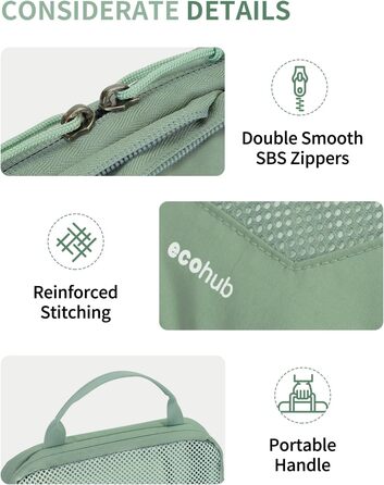 Органайзери для валізи ECOHUB (4 шт.) з мітками, набір еко-пакувальних кубиків з перероблених матеріалів, зелені