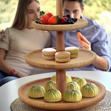 Підставка для сервірування Dimono® Deluxe з 3 ярусами; Таця для фруктів, овочів та десертів з бамбукового стійки