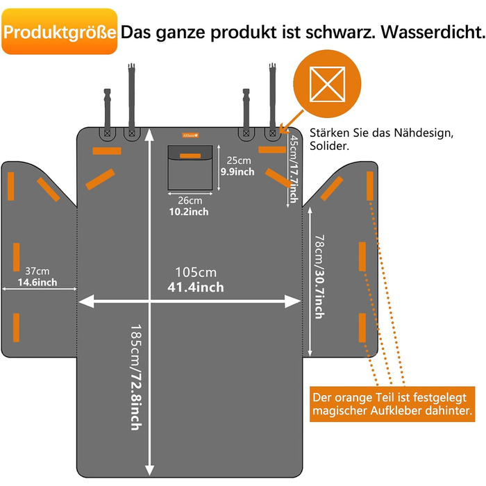 Захист для багажника автомобіля Alfheim для собак - водовідштовхуючий та легкий у догляді - універсальний. Чорний килимок для багажника з захистом краю вантажного отвору.
