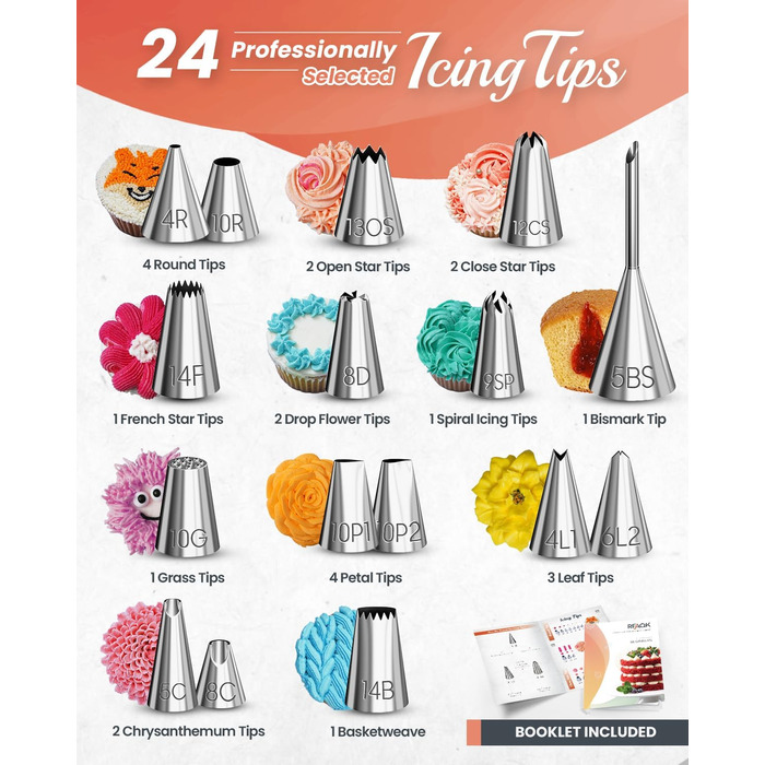 Набір для випічки тортів RFAQK 50-в-1: обертовий стіл, 12 підставок, насадки та мішки для крему, вирівнювач (700 шт.)