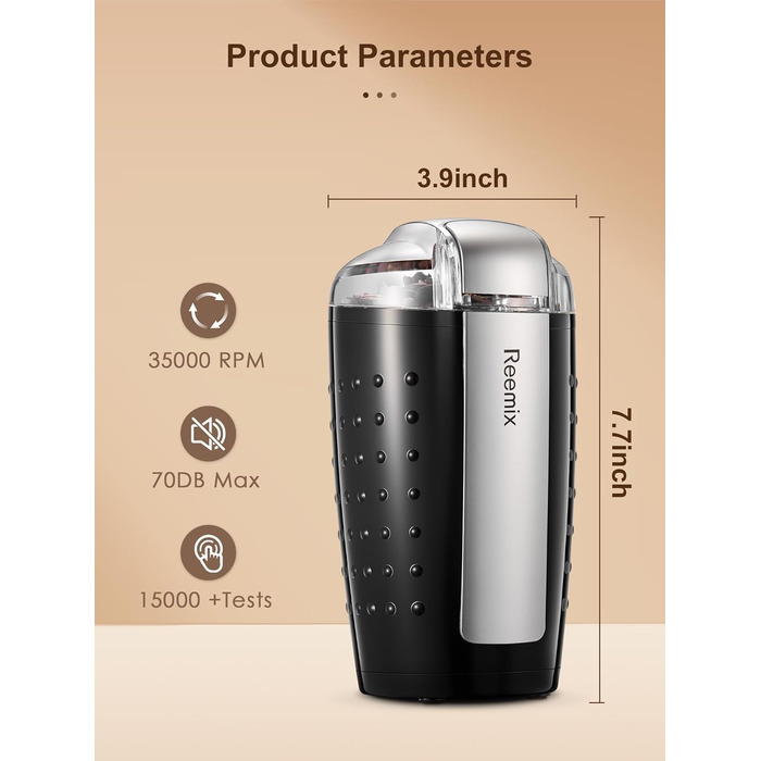 Електрична кавомолка Reemix, 100г, 2-в-1 (кава та спеції), з нержавіючої сталі, тиха, з щіткою та ложкою, чорна