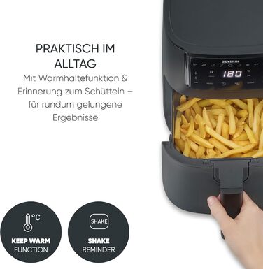 Фритюрниця Severin FryLight FR 2461: безжирова кулінарія, 1300W, 4L, чорний колір, 8 програм, Touch-Display, Warmhaltefunktion