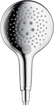 Hansgrohe Raindance Select S - Showerhead, Hand Shower with 3 Spray Patterns, Shower Head, Showerhead with Anti-Limescale Function, White/Chrome, 26530400 (Chrome, 3 Spray Patterns with Water-Saving Function, Bundle with Shower Hose)