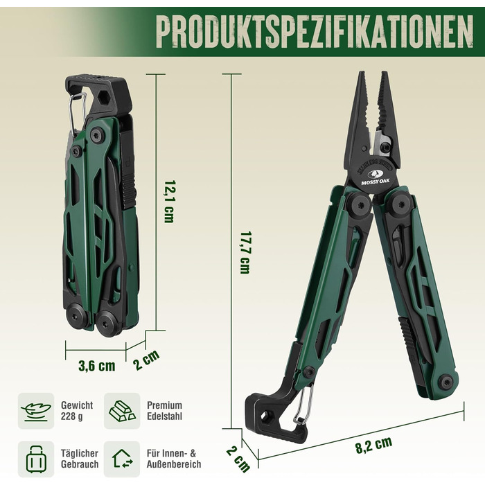 Мультитул Mossy Oak 27-в-1: мультиінструмент, плоскогубці, ніж, набір біт, для кемпінгу, ремонту, з чохлом