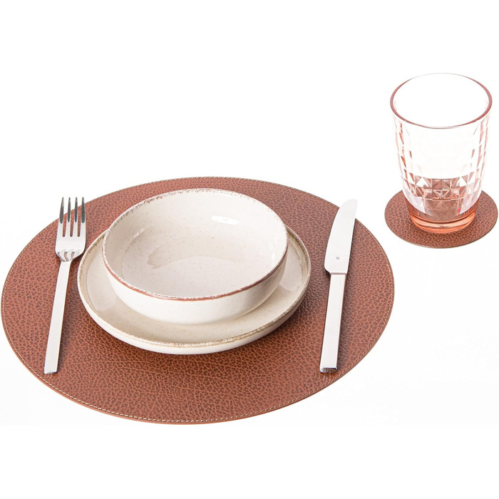 Nikalaz Placemats and Coasters made of Recycled Leather, Table Sets, 2 Piece Table Mats, Placemats 33 cm (Crocodile Embossing) (Dirty Brown)