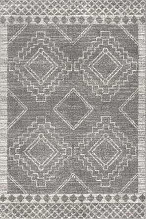 JONATHAN Y MOH200C-8 Amir Moroccan Beni Souk Rug Bohemian Farmhouse Rustic Geometric, easy care, bedroom, kitchen, living room, unclipped, 240 cm x 300 cm, gray, cream