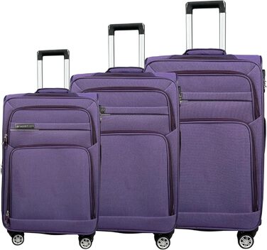 Чемодан-тележка для подорожей з розширенням, м'яке багаж, 4 колеса (M/L/XL/XXL або набір 4 шт.), фіолетовий, ручна поклажа (55 см), набір 3 шт.