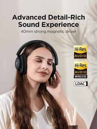 1MORE HQ31 Бездротові навушники Bluetooth Over-Ear з активним шумозаглушенням, 90 годин роботи, Hi-Res Audio, об'ємним звуком, чітким дзвінком, швидкою зарядкою, EQ в додатку, чорний
