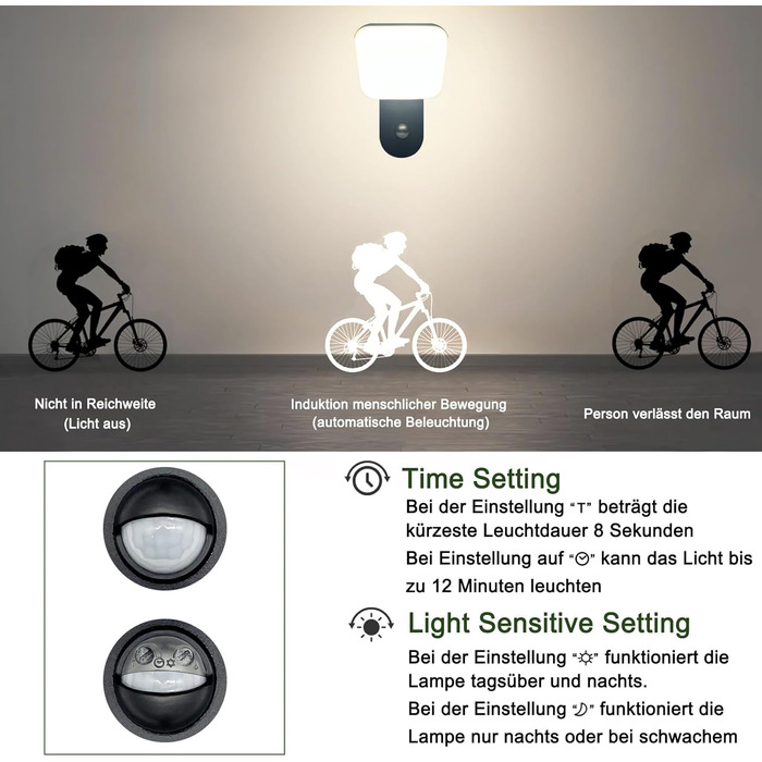 LED вуличний світильник настінний з датчиком руху, 18W, 1600LM, 3000K, тепле біле світло, IP65, алюміній, для дому, саду, гаража, тераси