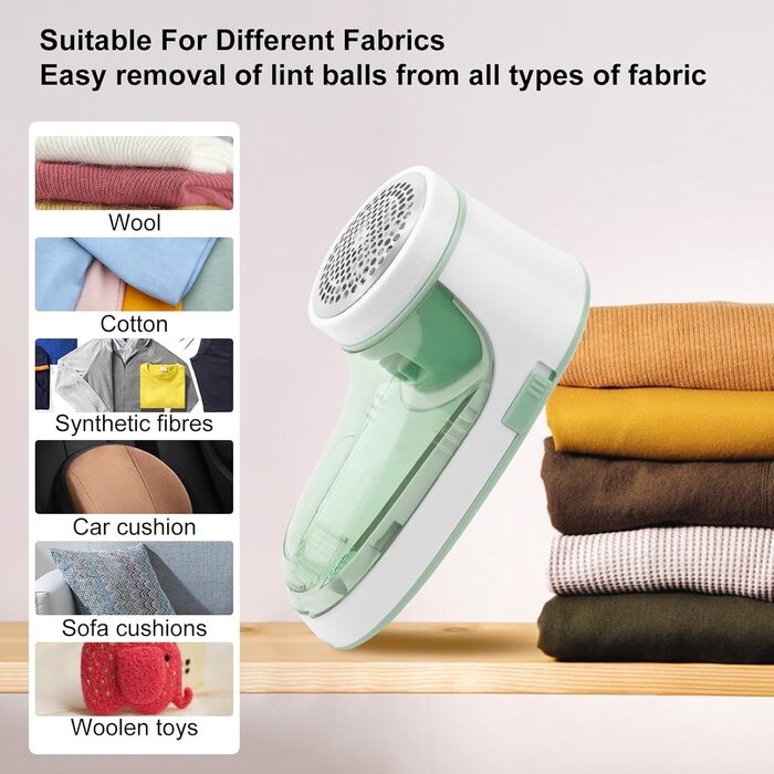 Електричний видалення ворсу для одягу та вовни з USB-кабелем та 2 змінними лезами (зелений)