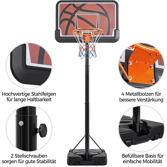Yaheetech Adjustable Height Basketball Stand - Mobile Basketball System for Indoor/Outdoor Use - Water/Sand Fillable Hoop