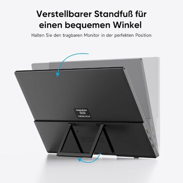 Портативний монітор 15.6 дюймів, 1080P FHD з підставкою, IPS екран з динаміками, тонкий додатковий монітор для ноутбука/ПК/Mac/PS4/Switch, USB-C/HDMI