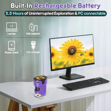 Дитячий цифровий мікроскоп 1000X Handy з 4K екраном: портативний USB мікроскоп для науки, з набором предметних скла, ідеальний подарунок для дітей 4-12 років (зелений, фіолетовий)