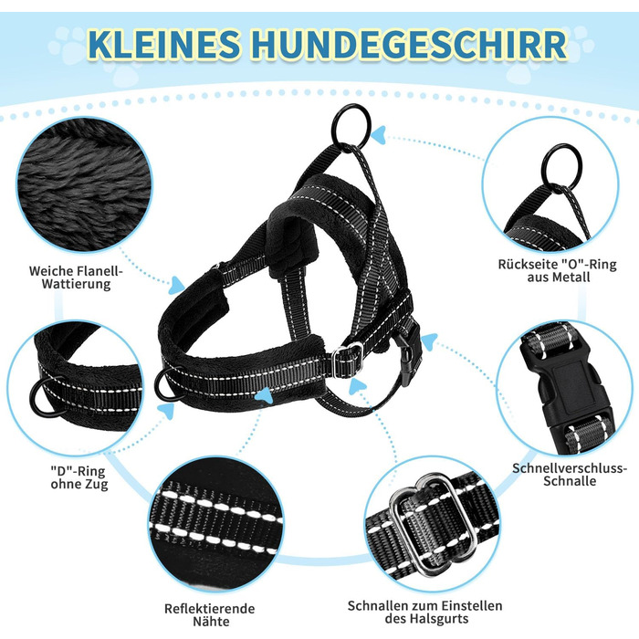 Шлейка для собак середнього та малого розміру з повідком, м'яка, не тягне, чорна, розмір S