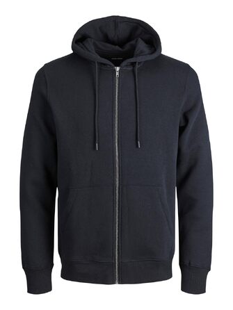Чоловіча однотонна толстовка з капюшоном на блискавці Jack & Jones Zip Hoodie, чорна, розмір 4XL