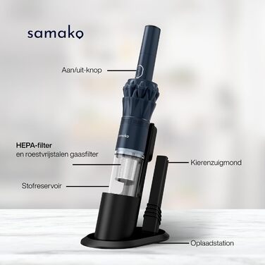 Samako Акумуляторний пилосос NanoDetect Pro 13.5 кПа з LED-дисплеєм, ультралегкий (0.85 кг), HEPA-фільтр, для дому, авто та дивана, 120 Вт