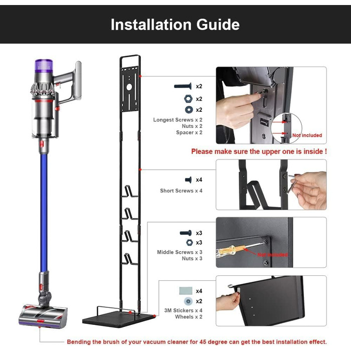 Підставка для пилососа Dyson Gen5 V15s/V15/V12 Slim/V11/V10/V8/V7/V6 на колесах, чорна - настінний тримач без свердління