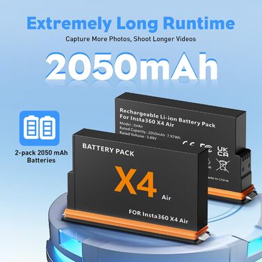 Акумулятори Insta360 X4 Air (2 шт.) з зарядним хабом 24W та LCD-дисплеєм – Treeboy