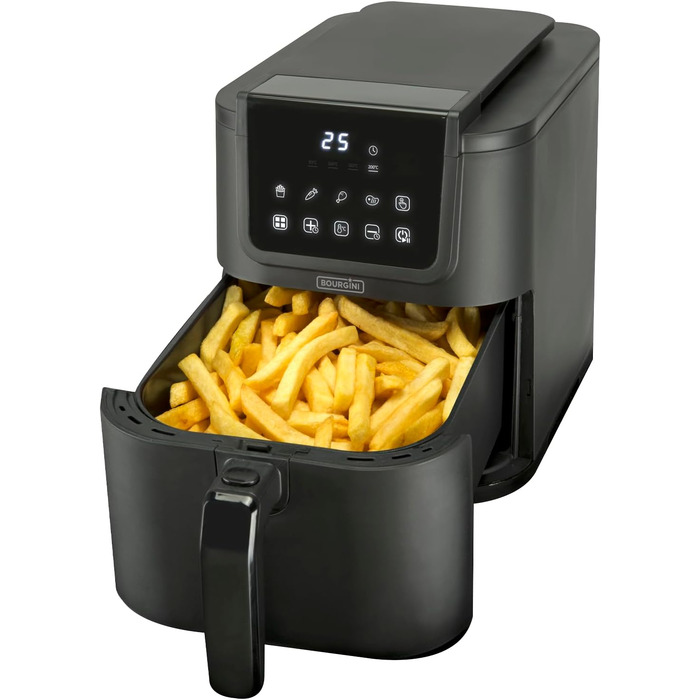 Фритюрниця BOURGINI з керамічним покриттям, 5 літрів, 1500 Вт, чорна (без шкідливих речовин)