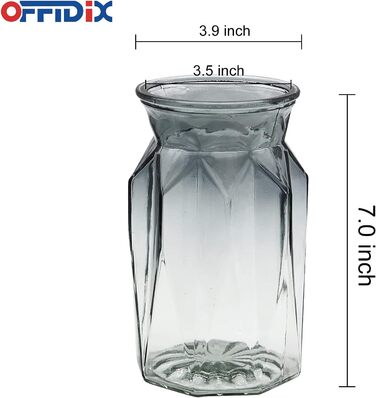 Скляна ваза OFFIDIX з градієнтом кольорів, багатоколірна, геометричний дизайн, для квітів, декору, весіль, свят, офісу або дому (прозора сіра)