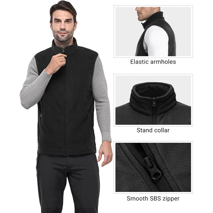 Чоловіча флісова жилетка Outdoor Ventures: легка, тепла, вітрозахисна, з кишенями на блискавці, чорна