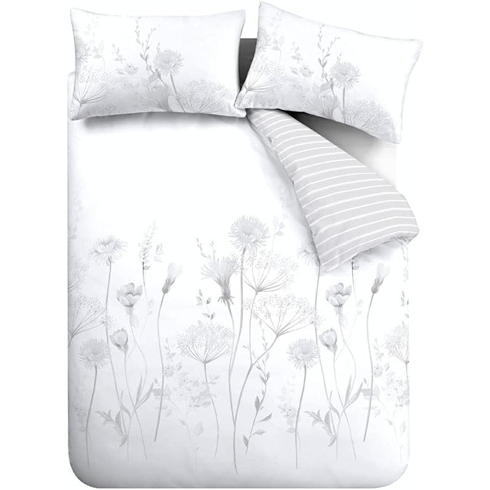 Комплект постільної білизни Catherine Lansfield Meadowsweet Floral (135x200 см, 80x80 см) Білий/Сірий (Super King)