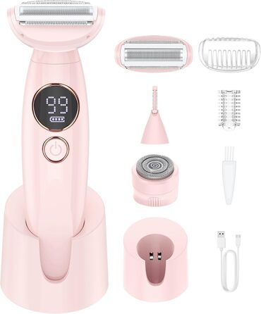 Електричний жіночий триммер 3-в-1 для тіла, обличчя, Bikinizone та ніг. Вологостійкий, USB-зарядка, білий (рожевий)