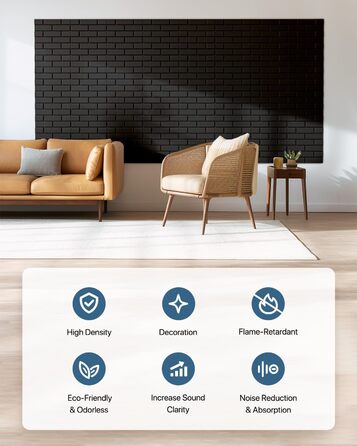 Акустичні панелі Kuchoow самоклеючі звукопоглинаючі плити 30x30x0,9 см, чорні (12 шт) для студії, офісу та звукоізоляції стін