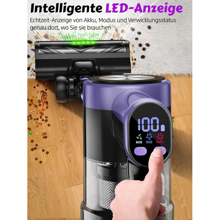Бездротовий пилосос SUXIANGVAC 48KPa, 500W, 55 хвилин роботи, з док-станцією, LED дисплеєм, антизаплутана щітка, для шерсті тварин, килимів, твердих поверхонь, авто, фіолетовий