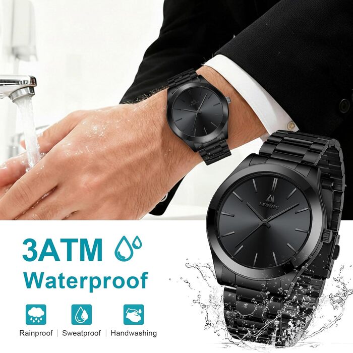 Годинник чоловічий LN LENQIN, водонепроникний, з нержавіючої сталі, кварцовий, аналоговий, чорний. Годинник для чоловіків, стильний аксесуар