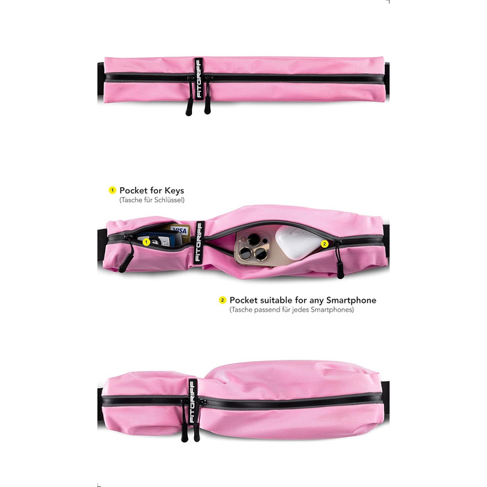 Пояс для телефону Fitgriff® - бігова сумка, поясна сумка, спортивний пояс, біговий ремінь для бігу, спорту, фітнесу. Підходить для смартфонів S–M (62–90 см обхват талії), M-L (85–120 см обхват талії), рожевий колір