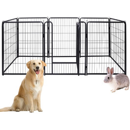 Вольєр для цуценят Freigehege для собак, розкладний, 6 перетичок, вольєр для тварин з дверцятами, 65x80 см, вольєр для собак, внутрішній/зовнішній, матовий чорний, 65x80x6 шт.