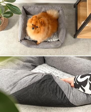 Lionto Dog Cuddle Bed with Fluffy Reversible Cushion, Cozy Pet Bed in a Marbled Design with Deep Entry for Dogs & Cats of All Sizes, 80x60 cm, Soft Dog Bed, (Grey, L 60 x W 50 x H 22 cm (with name imprint))