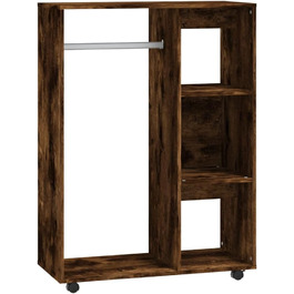 vidaXL Wardrobe with Open Shelf, 3 Side Shelves, Wheels, Coat Rack, Wardrobe, Bedroom, White, 80x40x110cm, Wood-Based Material (Smoked Oak)