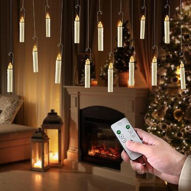 Cimetech 1920s Christmas Tree Candles Wireless LED Floating Candles Christmas Tree Lighting String Lights Christmas Tree Warm White Christmas Decoration with Remote Control Timer 1.5 x 8 cm