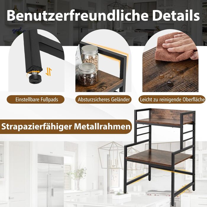 Підставка для мікрохвильової печі COSTWAY з 3 рівнями та металевим каркасом, 52 x 42 x 78 см, до 50 кг