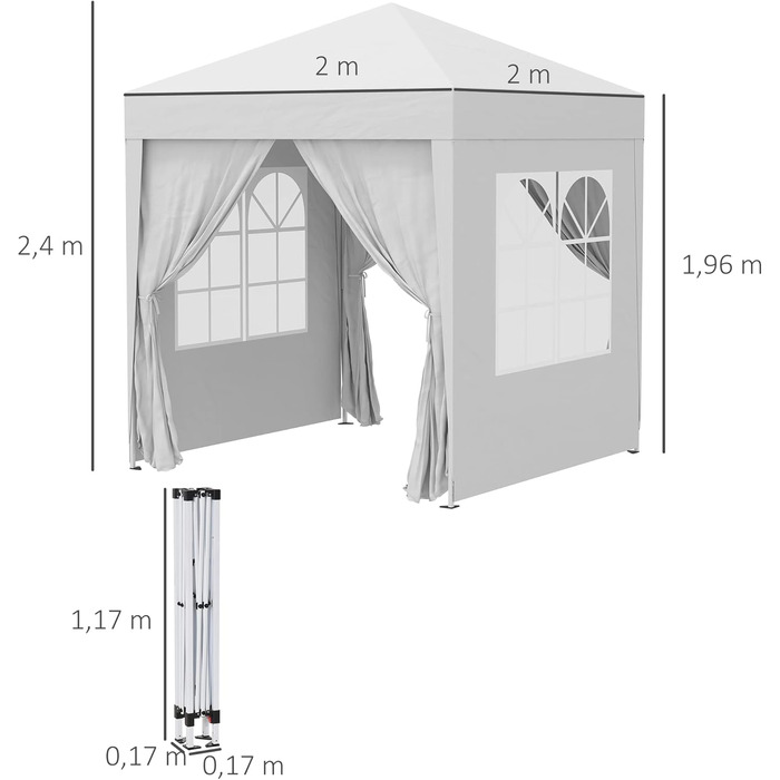 Outsunny 2x2m (6.6ft x 6.6ft) Waterproof Pavilion, Pop-up Folding Canopy with 4 Side Walls, Drain Holes Windows, Foldable Party Tent UV 30+, Garden Tent with Carry Bag, Garden Pavilion for Patio, White