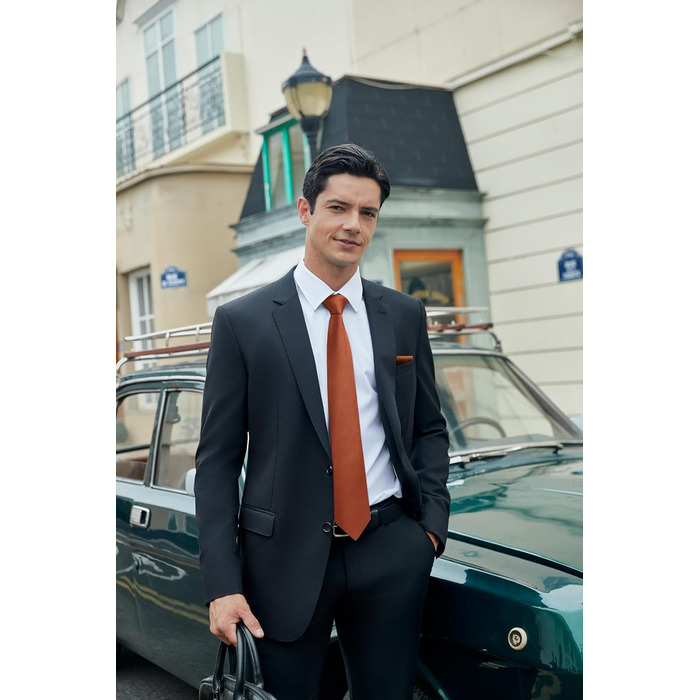 Краватка Enlision для чоловіків, однотонна краватка з кишеньковим хустинкою, формальний комплект, краватка кольору 'спалений апельсин'