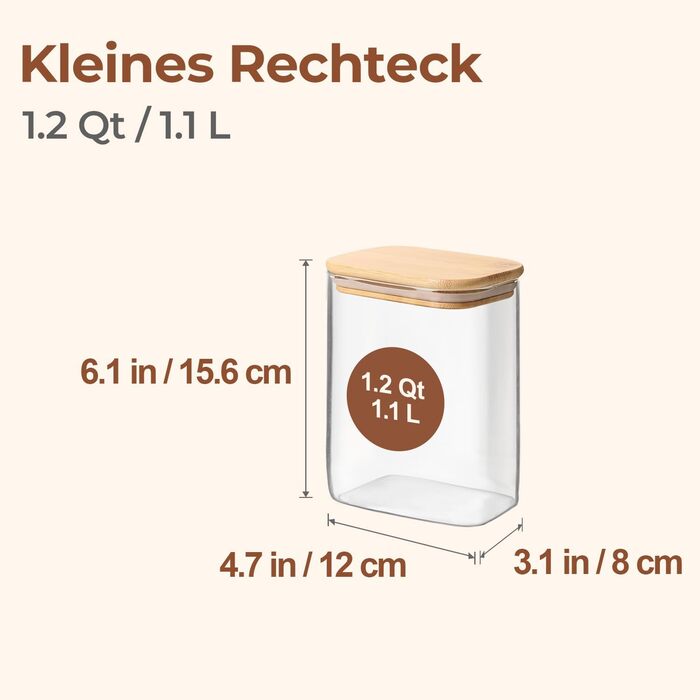 Набір скляних банок ComSaf для зберігання продуктів 1.7л з дерев'яною кришкою, 4 шт (1.1л) - герметичні банки для круп, печива, мюслі
