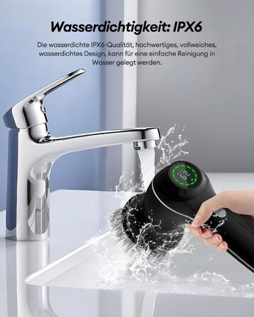 CkeyiN Electric Cleaning Brush, Cordless Grout Cleaner with 7 Replaceable Brush Heads for Bathroom, Car, and Kitchen, Handheld Power Spin Scrubber Grout Brush With LED Display, 2 Modes, Black