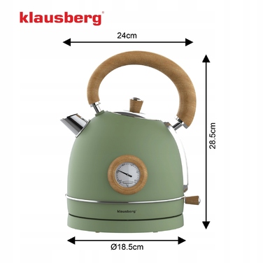 Електричний чайник Klausberg KB-9007 Retro, 1.8 л, сталь 304, Зелений + Дерево